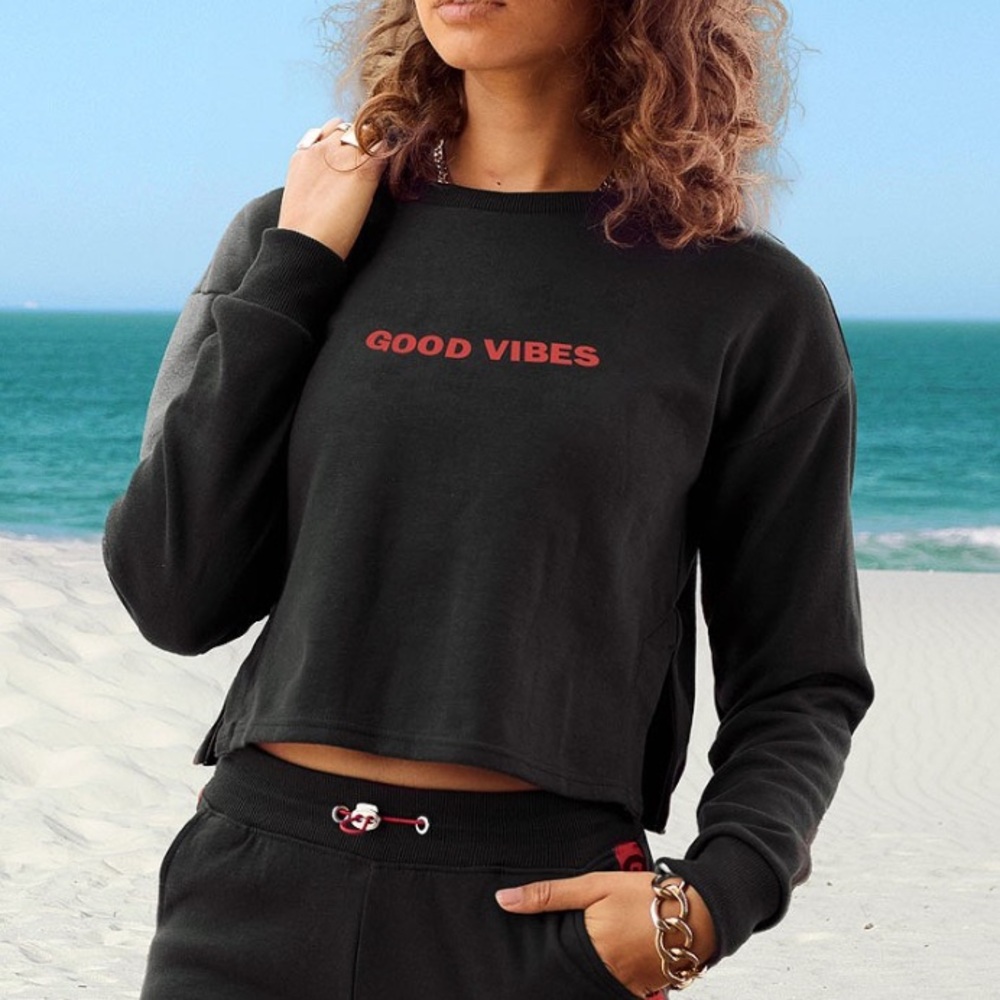 Good vibes black and red crewneck sweater